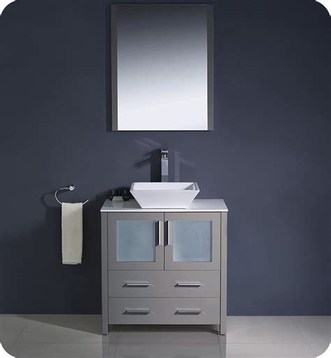 30 Gray Modern Bathroom Vanity Vessel Sink With Faucet And Linen Side