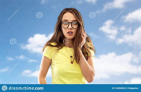 Scared Young Woman Or Teenage Girl In Glasses Stock Image Image Of