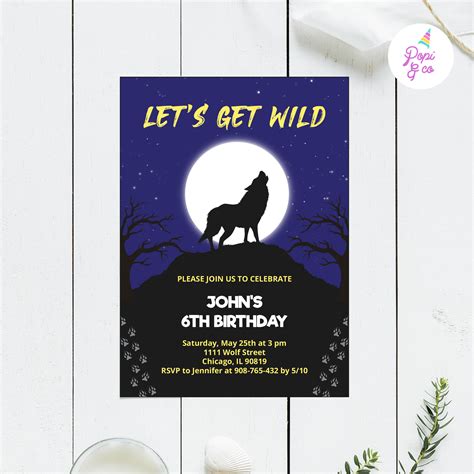 Wolf Birthday Invitation Printable Wolf Party Invite Lets Etsy