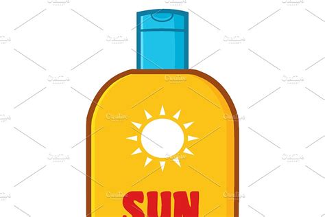 Cartoon Bottle Sunscreen With Text Pre Designed Illustrator Graphics