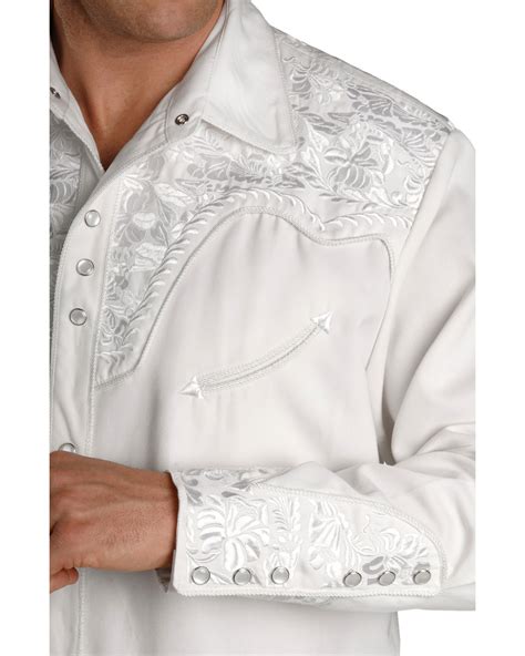 Scully Mens White Embroidered Gunfighter Long Sleeve Western Shirt