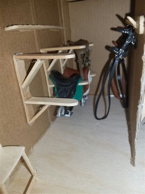 Model Horse Stable Made From Popciscle Sticks And Cardboard Toy Horse