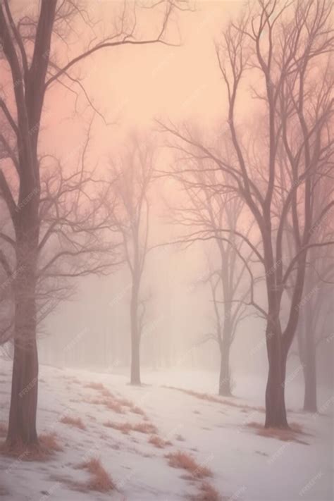 Premium Ai Image A Foggy Winter Scene With A Tree In The Foreground