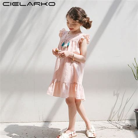 Cielarko Girls Summer Dress Cotton Kids Ruffles Vintage Dresses Casual
