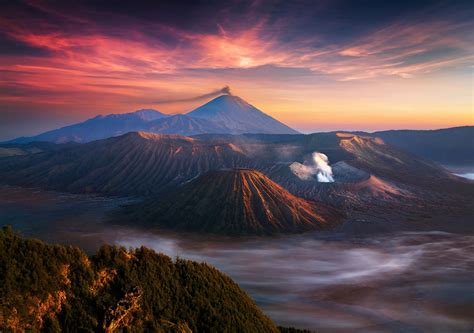 Nature Landscape Mountain Volcano Indonesia Sunrise Mist