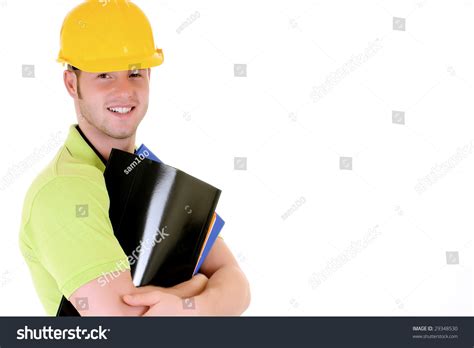 Handsome Young Successful Construction Supervisor White Background