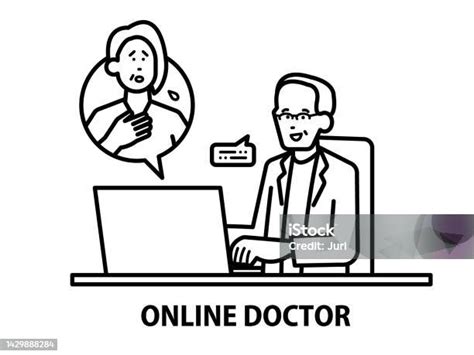 Illustration Of A Physician Examining A Patient Online Line Drawing向量圖形