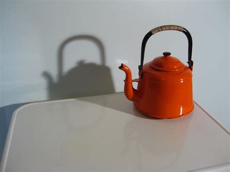 Rustic Orange Enamel Tea Kettle For Display