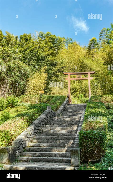 Torii Gate At Bamboo Garden In The Botanical Garden Of Villa Carlotta