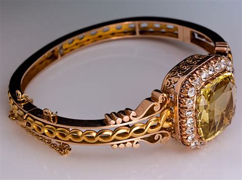 Antique Golden Beryl Diamond Bangle Bracelet Moscow 1800s