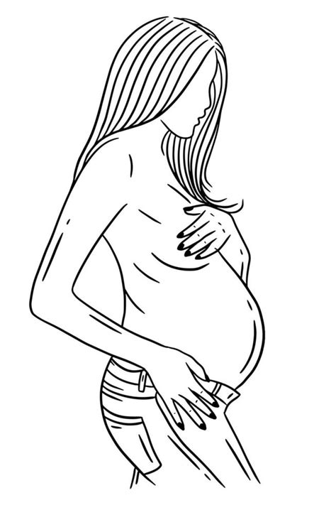Happy Couple Maternity Pose Husband And Wife Pregnant Line Art Illustration 6141007 Vector Art