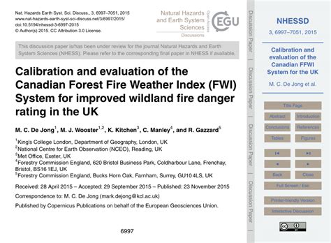 Pdf Calibration And Evaluation Of The Canadian Forest Fire Weather