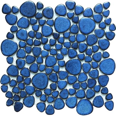 Blue Porcelain Pebble Tiles Heart Shape Glazed Wall Tile Mosaic