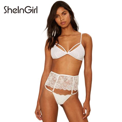 Sheingirl New Fashion Women White Sexy Push Up Lace Wireless Bralettes Semi Sheer Underwear