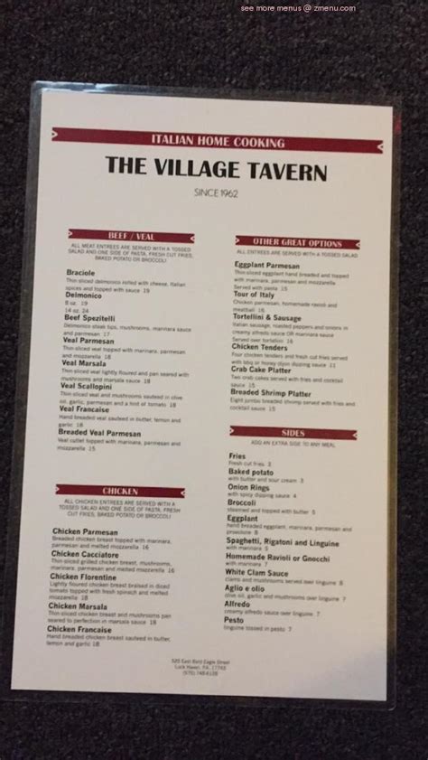 Online Menu Of Village Tavern Restaurant Lock Haven Pennsylvania