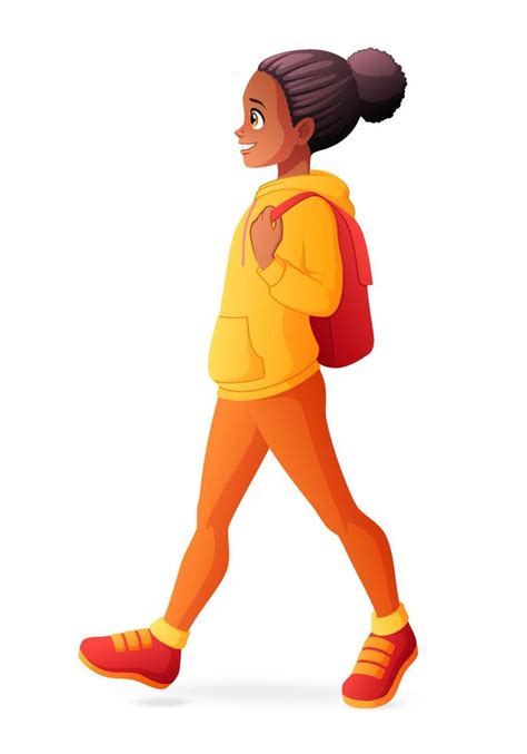 African American School Girl Walking Vector Illustration 3489684 Vector Art At Vecteezy