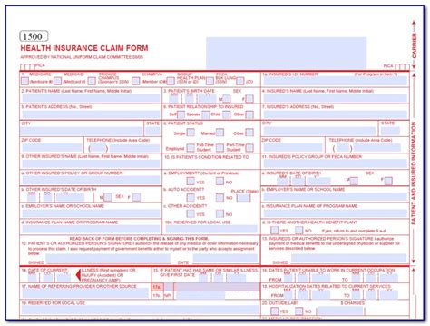 Sample Of New Hcfa 1500 Claim Form Form Resume