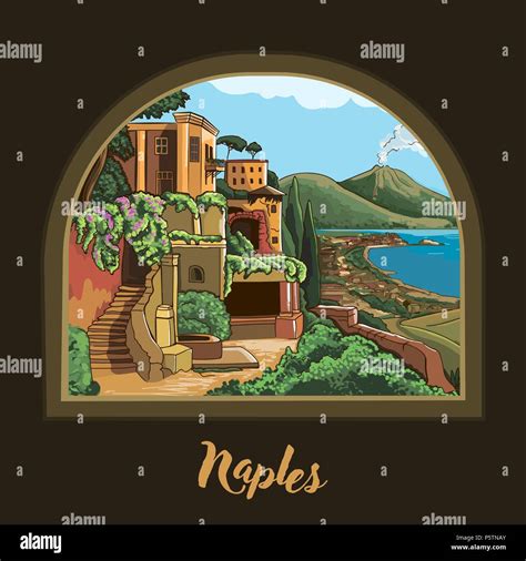Naples Campania Italy Vector Illustration View From The Window Of