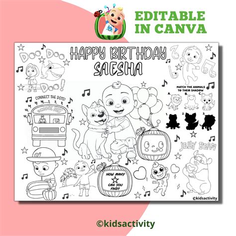 Personalized Cocomelon Activity Sheets Printable Cocomelon Etsy