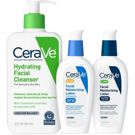 cerave daily skincare for dry skin hydrating face wash am face moisturizer with spf 30 and