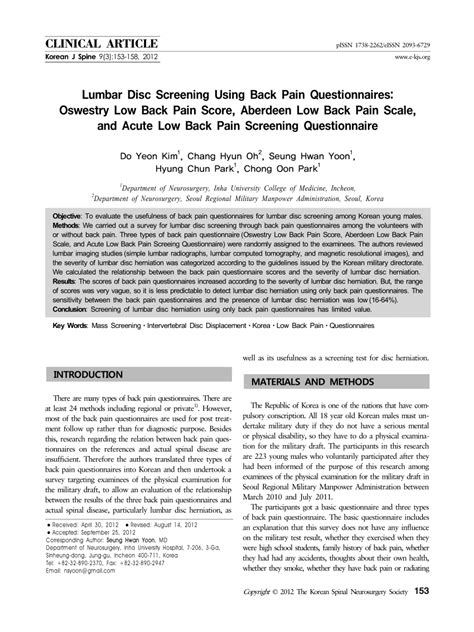 Pdf Lumbar Disc Screening Using Back Pain Questionnaires Oswestry