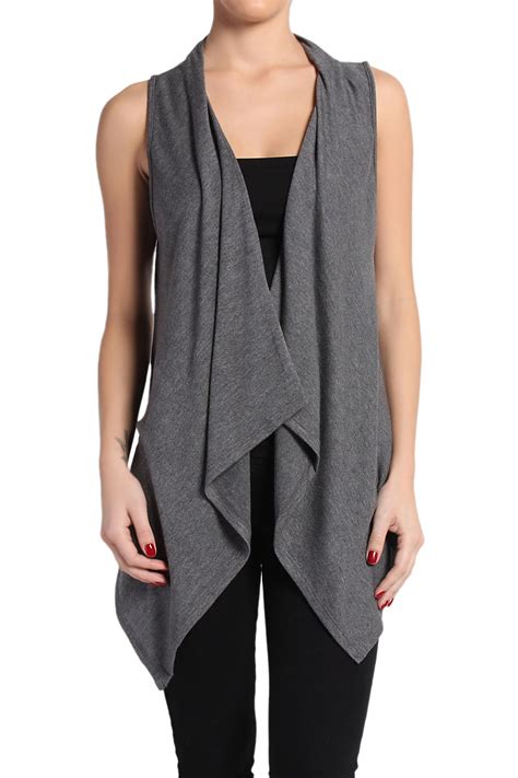 Themogan Sleeveless Draped Open Front Knit Sweater Cardigan Vest