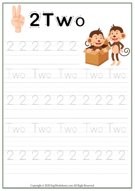 Two 2 Number Tracing Worksheet With Animal Illustration Image