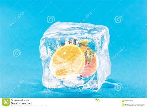 Orange Frozen Inside Ice Cube Stock Image Image Of Cube Horizontal