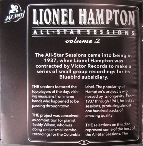 Lionel Hampton All Star Sessions Volume 2 Cd Compilation