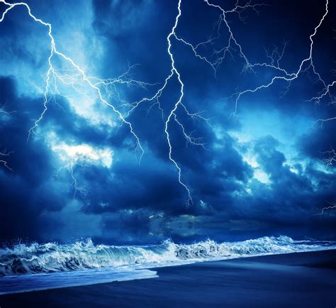Lightning Storm Ocean Waves