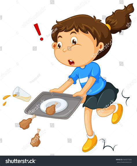 Girl Dropping Food On Floor Illustration Stock Vector Royalty Free