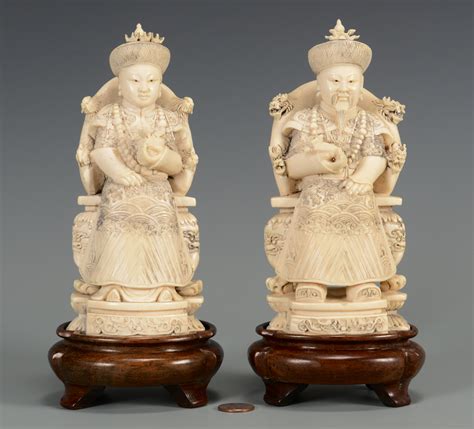 Lot 21 Pr Chinese Carved Ivory Figures Emperor And Empress