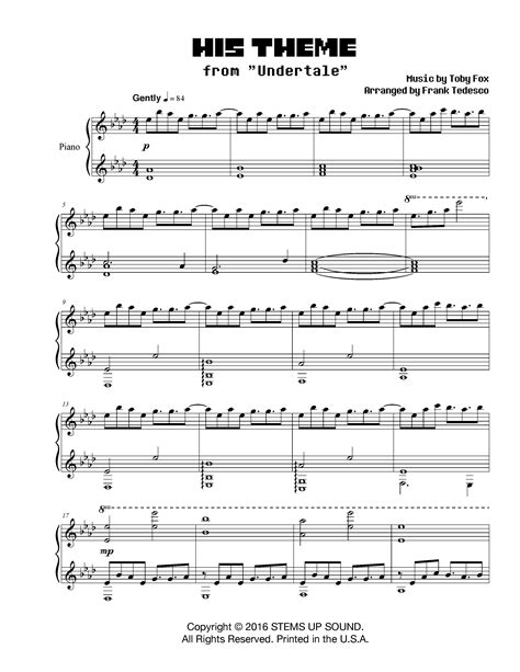 His Theme For Piano With Images Undertale Music Piano Sheet Music