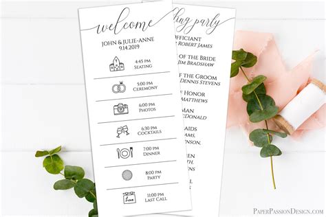 Wedding Day Order Of Events Program Printable Wedding Day Schedule