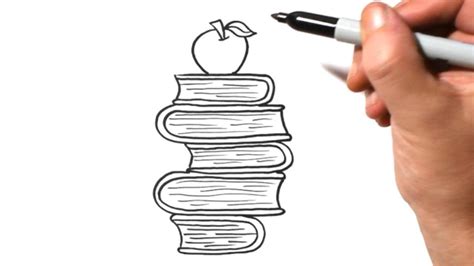 How To Draw A Stack Of Books And An Apple Easy Step By Step Drawing