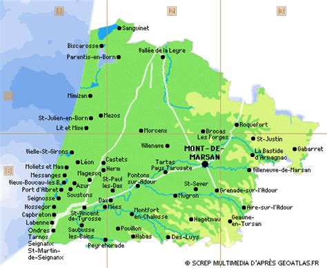 The main features of the landes are the enormous pine forest and europe's longest beach, the côte d'argent this is the leading area for spa treatments in france with resorts eugenie les bains. Carte des Landes