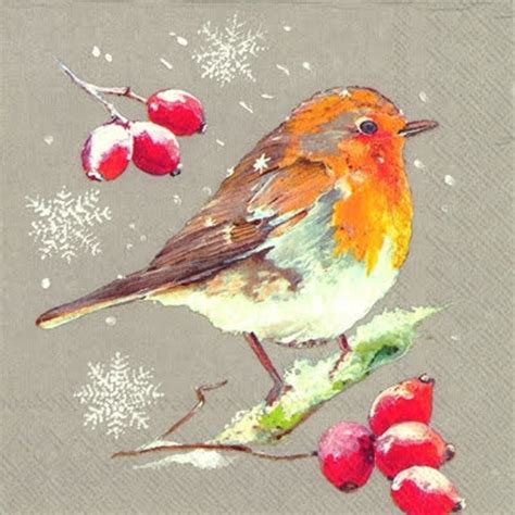 Robin With Cherry Decoupage Napkin Connect4sale