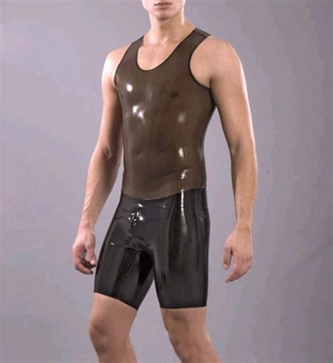 Men S Fashion Transparent Black And Black Latex Catsuit Short Sleeves