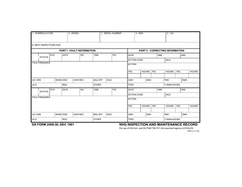Da Form 2408 30 Nvg Inspection And Maintenance Record Forms Docs