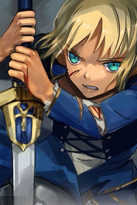 Fatezero Sword Girl Fight Wound Blond Hair Blue