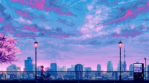 3840x2160 Vibing Anime City Evening Wallpaper