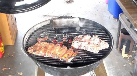 barbecued pork spareribs grilled on my weber jumbo joe charcoal grill youtube
