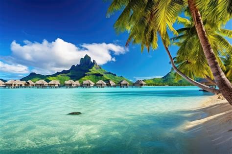 Premium Ai Image Tropical Island With Water Bungalows And Coconut