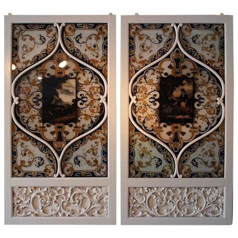 Pair Of Th Century Italian Painted Glass Panels For Sale At Stdibs