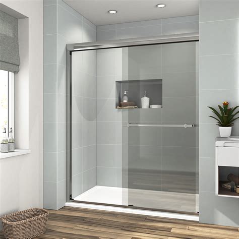 48x72 Framed Sliding Bath Shower Door Screen 14 Clear Glass Brushed