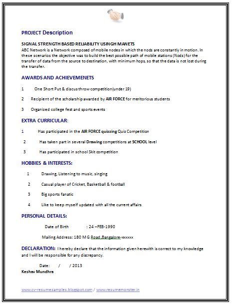 Check out our college student resume example for some fresh ideas. Over 10000 CV and Resume Samples with Free Download: Fresher Computer Science Engineer Resume Sample