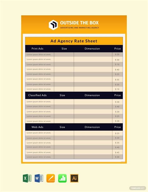 Ad Agency Rate Sheet Template In Excel Word Pages Numbers