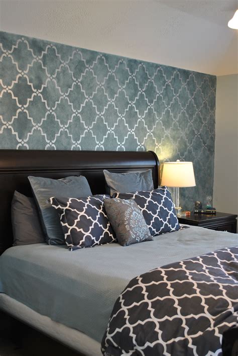 Stenciled Focal Wall In Master Bedroom I Just Love The Colors And The