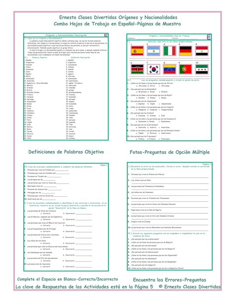 Origin Nationality Combo Activities Spanish Worksheets Teaching Resources
