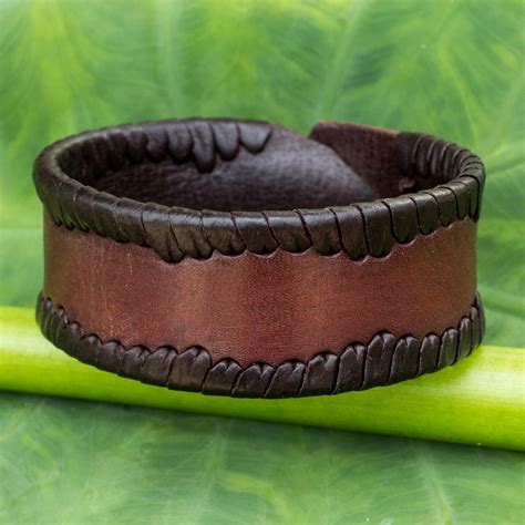Mens Leather Wristband Bracelet Thai Wrap Mens Leather Cuff